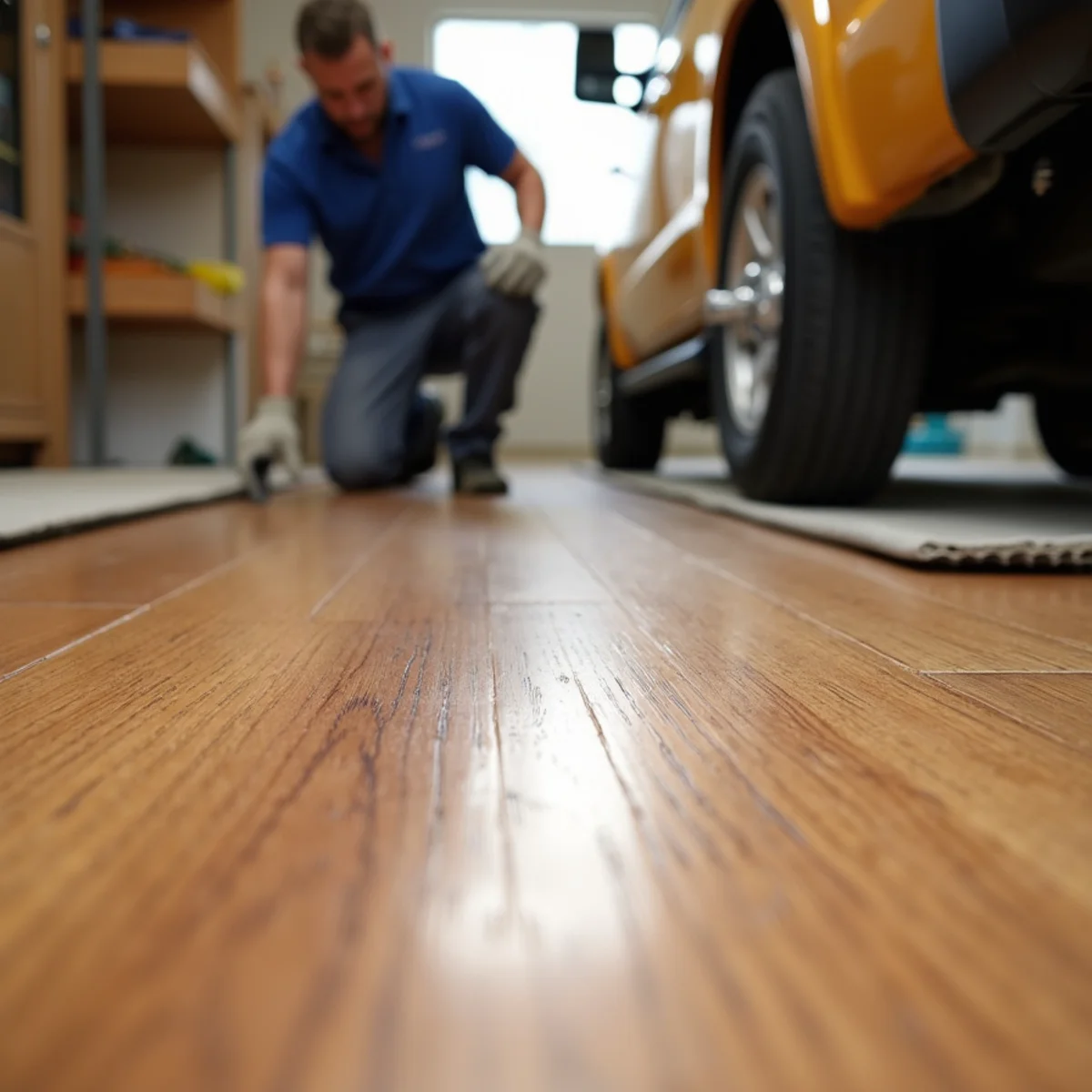 Worn amber red oak with pet stains before refinishing